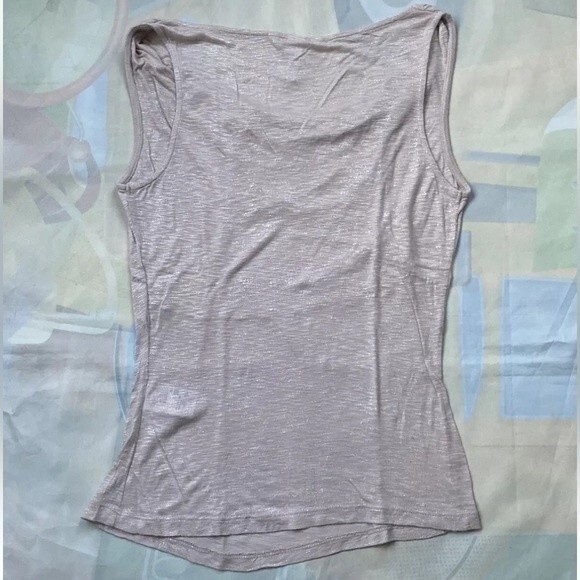 H & M WOMEN'S NUDE WITH SILVER METAL COWL NECK SLEEVELESS TOP TANK SIZE S - Picture 7 of 10